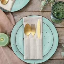 Serwis obiadowy 36 elementów porcelanowy MG Home Gemma Green zestaw talerzy dla 12 osób miętowe nakrapiane