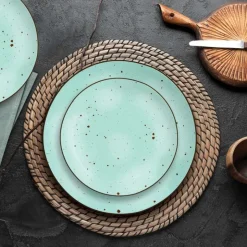 Serwis obiadowy 36 elementów porcelanowy MG Home Gemma Green zestaw talerzy dla 12 osób miętowe nakrapiane