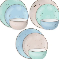 Serwis obiadowy 36 elementów porcelanowy MG Home Gemma Pastel zestaw talerzy dla 12 osób kolorowe nakrapiane