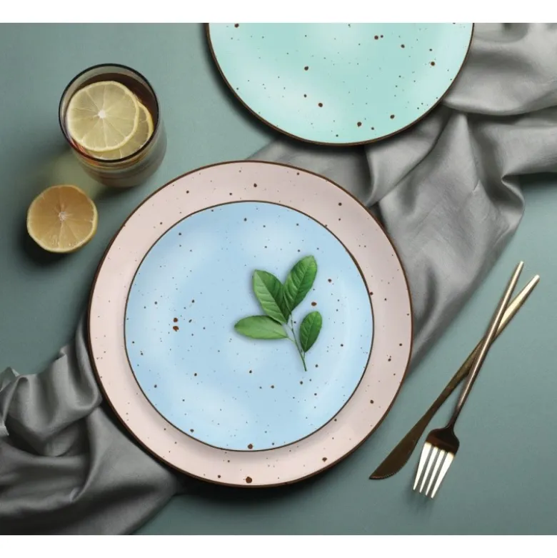 Serwis obiadowy 36 elementów porcelanowy MG Home Gemma Pastel zestaw talerzy dla 12 osób kolorowe nakrapiane