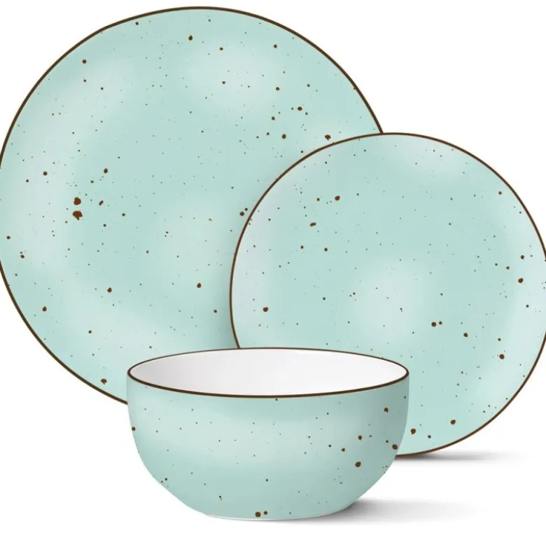 Serwis obiadowy 36 elementów porcelanowy MG Home Gemma Pastel zestaw talerzy dla 12 osób kolorowe nakrapiane