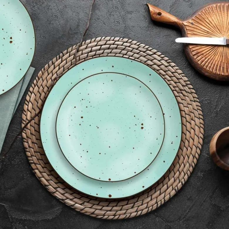 Serwis obiadowy 36 elementów porcelanowy MG Home Gemma Pastel zestaw talerzy dla 12 osób kolorowe nakrapiane