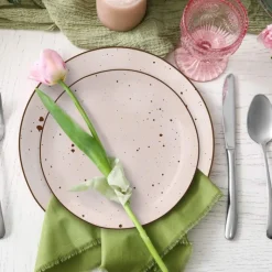 Serwis obiadowy 36 elementów porcelanowy MG Home Gemma Pink zestaw talerzy dla 12 osób różowych nakrapiane