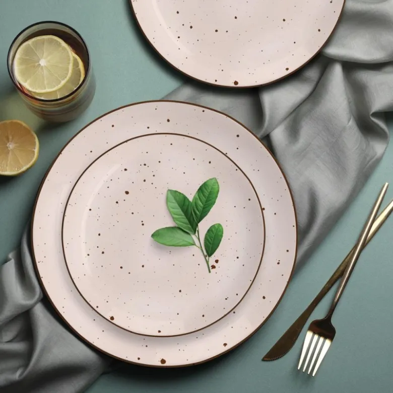Serwis obiadowy 36 elementów porcelanowy MG Home Gemma Pink zestaw talerzy dla 12 osób różowych nakrapiane