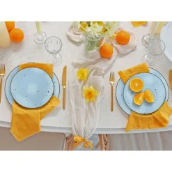Serwis obiadowy 36 elementów porcelanowy MG Home Gemma Blue zestaw talerzy dla 12 osób niebieskie nakrapiane