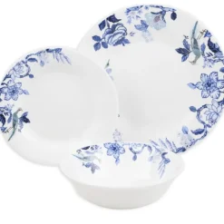 Serwis obiadowy 24 elementy Bestler białe talerze kubki dla 6 osób wzór niebieskie kwiaty