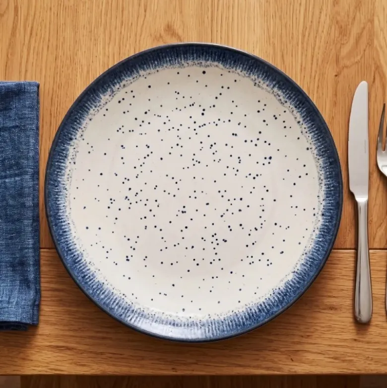 Serwis obiadowy porcelana 18 elementów Atom Hello Blue talerze dla 6 osób granatowe nakrapiane