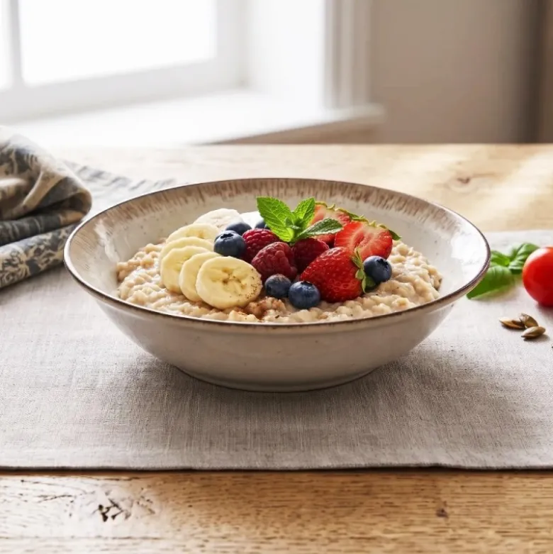 Serwis obiadowy porcelana 18 elementów Atom Hello Sand beżowe talerze dla 6 osób nakrapiane