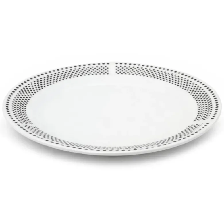 Serwis obiadowy porcelana 19 elementów Bella Fiore białe talerze miska dla 6 osób wzór kropki