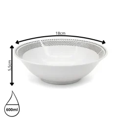 Serwis obiadowy porcelana 19 elementów Bella Fiore białe talerze miska dla 6 osób wzór kropki