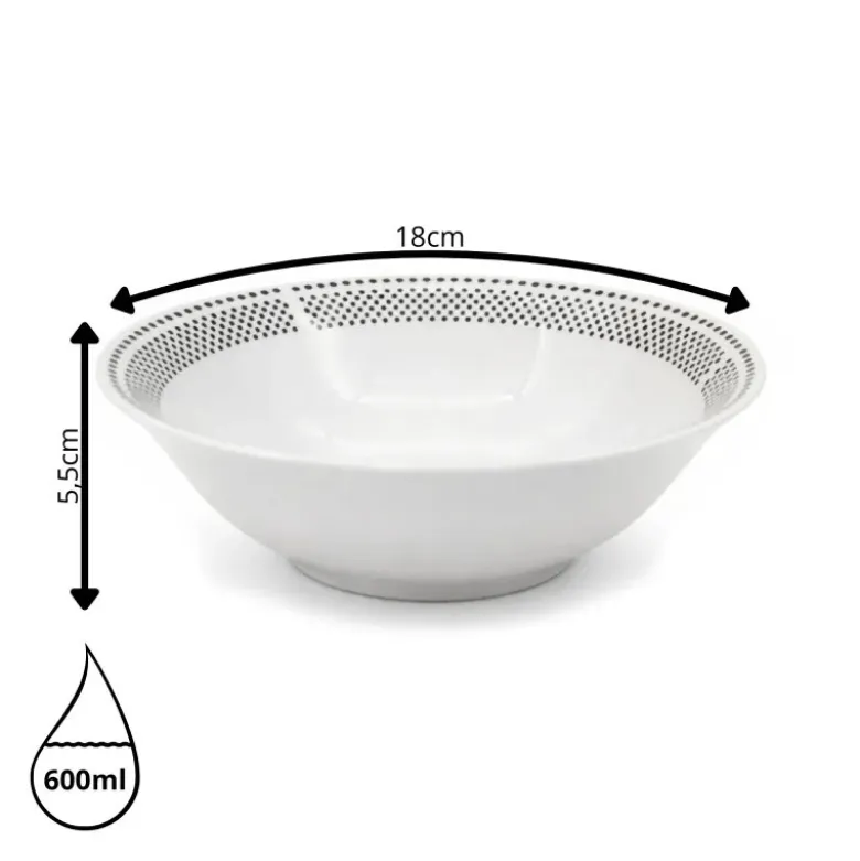 Serwis obiadowy porcelana 19 elementów Bella Fiore białe talerze miska dla 6 osób wzór kropki