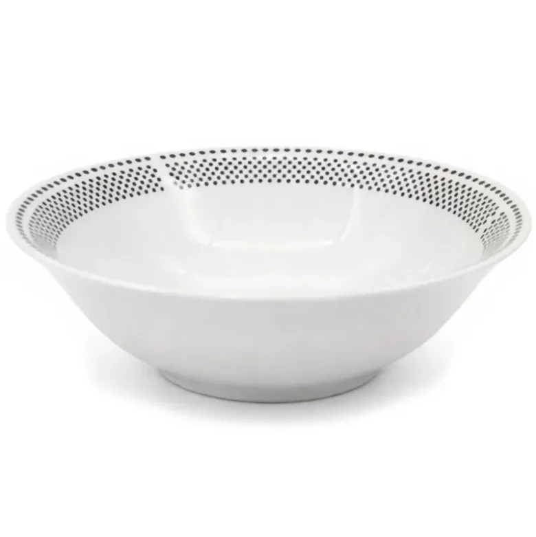 Serwis obiadowy porcelana 19 elementów Bella Fiore białe talerze miska dla 6 osób wzór kropki