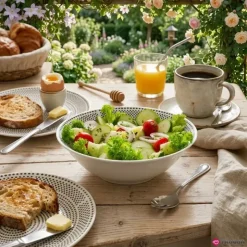 Serwis obiadowy porcelana 19 elementów Bella Fiore białe talerze miska dla 6 osób wzór kropki