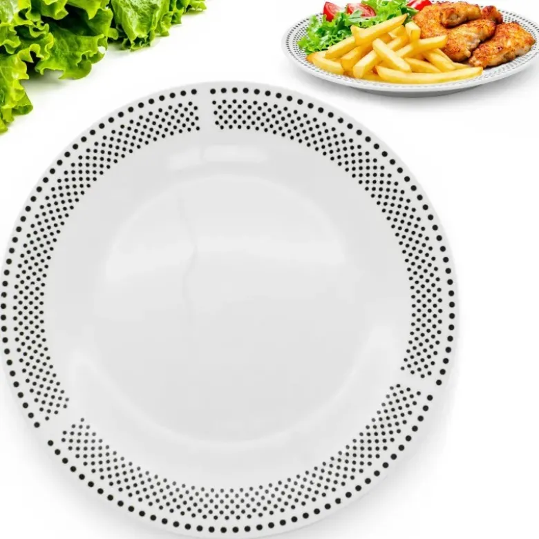 Serwis obiadowy porcelana 19 elementów Bella Fiore białe talerze miska dla 6 osób wzór kropki