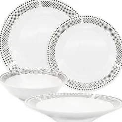 Serwis obiadowy porcelana 24 elementy Bella Fiore białe talerze miski dla 6 osób wzór kropki