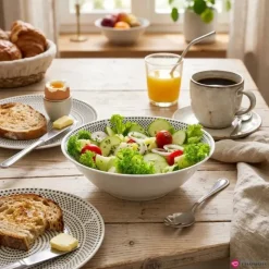 Serwis obiadowy porcelana 24 elementy Bella Fiore białe talerze miski dla 6 osób wzór kropki