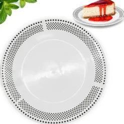 Serwis obiadowy porcelana 24 elementy Bella Fiore białe talerze miski dla 6 osób wzór kropki