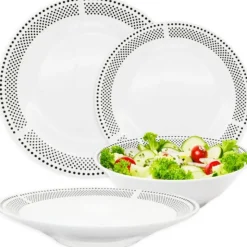 Serwis obiadowy porcelana 24 elementy Bella Fiore białe talerze miski dla 6 osób wzór kropki