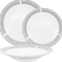 Serwis obiadowy porcelana 24 elementy Bella Fiore białe talerze miski dla 6 osób wzór kropki