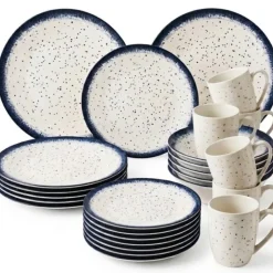 Serwis obiadowy porcelana 24 elementy Atom Hello Blue talerze kubki dla 6 osób granatowe nakrapiane