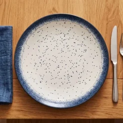 Serwis obiadowy porcelana 24 elementy Atom Hello Blue talerze kubki dla 6 osób granatowe nakrapiane
