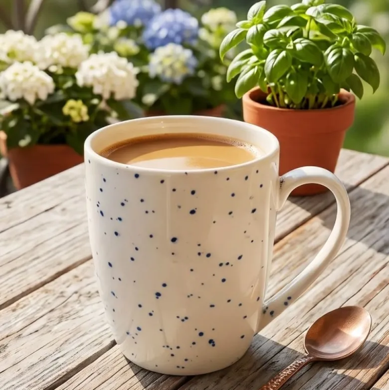 Serwis obiadowy porcelana 24 elementy Atom Hello Blue talerze kubki dla 6 osób granatowe nakrapiane