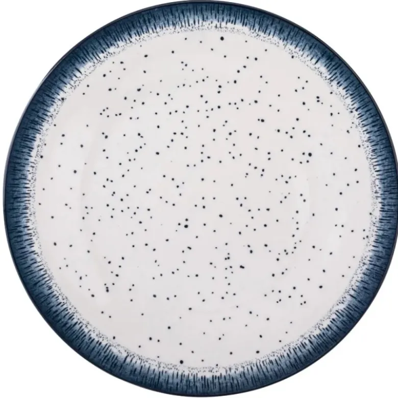 Serwis obiadowy porcelana 24 elementy Atom Hello Blue talerze kubki dla 6 osób granatowe nakrapiane