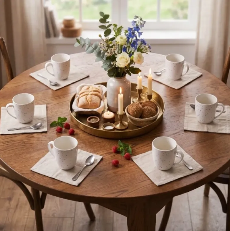 Serwis obiadowy porcelana 24 elementy Atom Hello Blue talerze kubki dla 6 osób granatowe nakrapiane