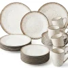 Serwis obiadowy porcelana 24 elementy Atom Hello Sand beżowe talerze kubki dla 6 osób nakrapiane