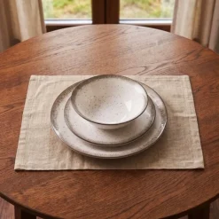 Serwis obiadowy porcelana 24 elementy Atom Hello Sand beżowe talerze kubki dla 6 osób nakrapiane