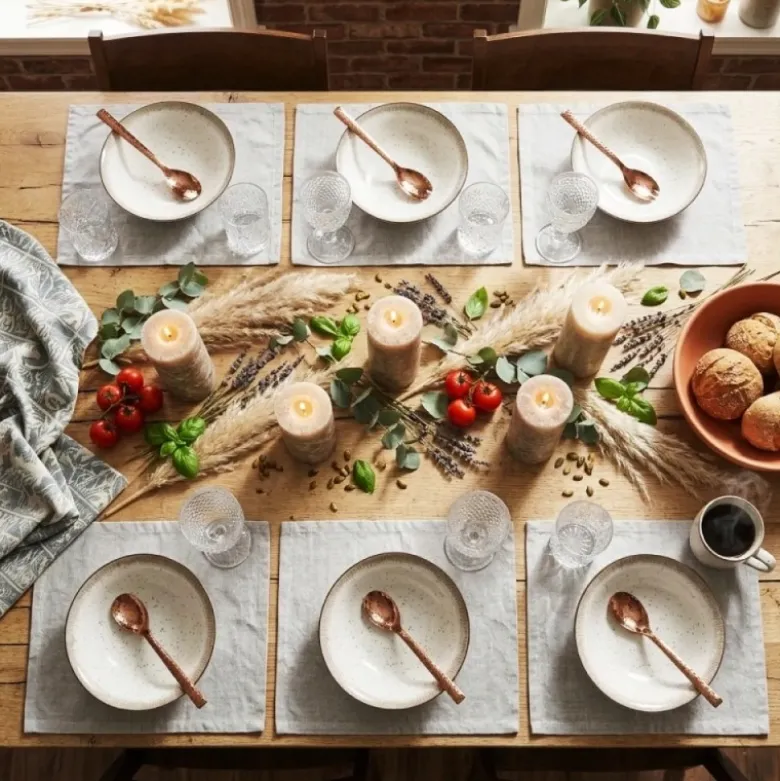 Serwis obiadowy porcelana 24 elementy Atom Hello Sand beżowe talerze kubki dla 6 osób nakrapiane