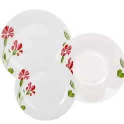 Serwis obiadowy porcelana 18 elementów Bella Fiore zestaw talerzy dla 6 osób talerze w kompozycji kwiatowej
