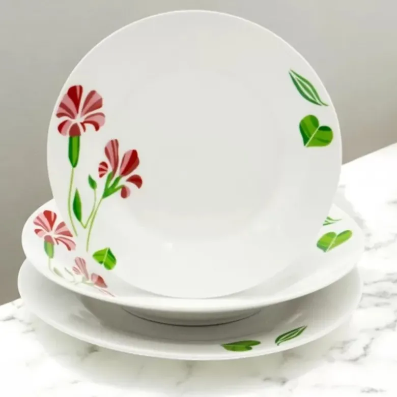Serwis obiadowy porcelana 18 elementów Bella Fiore zestaw talerzy dla 6 osób talerze w kompozycji kwiatowej
