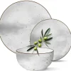 Serwis obiadowy porcelanowy MG Home Antico 12 elementów zestaw talerzy dla 4 osób szary nakrapiany