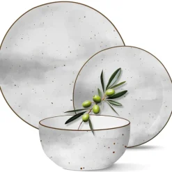 Serwis obiadowy porcelanowy MG Home Antico 12 elementów zestaw talerzy dla 4 osób szary nakrapiany