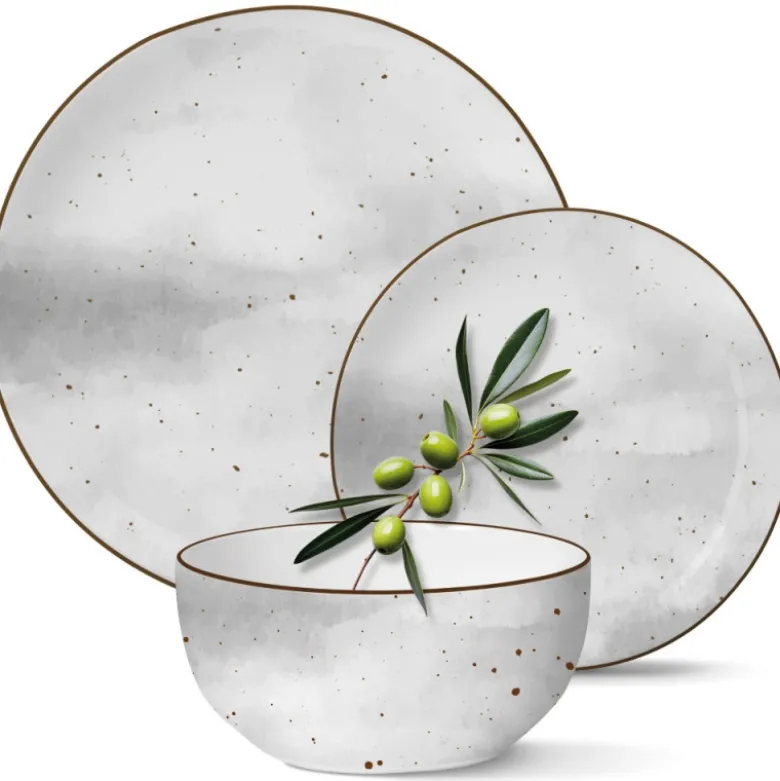 Serwis obiadowy porcelanowy MG Home Antico 12 elementów zestaw talerzy dla 4 osób szary nakrapiany