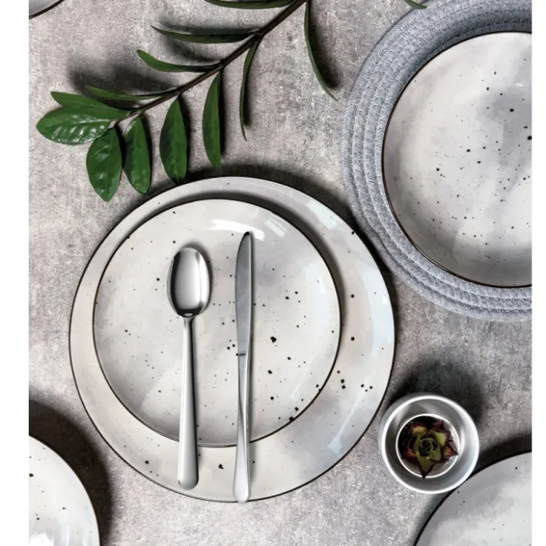 Serwis obiadowy porcelanowy MG Home Antico 12 elementów zestaw talerzy dla 4 osób szary nakrapiany