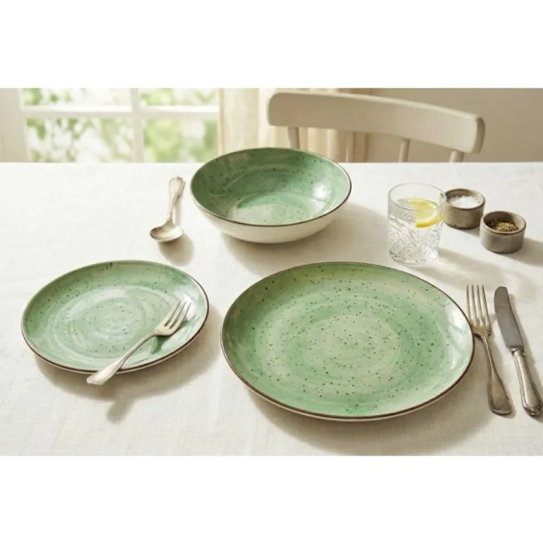 Serwis obiadowy porcelanowy GierekHoff Giada 18 elementów zestaw talerzy dla 6 osób zielony nakrapiany 1220