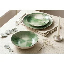 Serwis obiadowy porcelanowy GierekHoff Giada 18 elementów zestaw talerzy dla 6 osób zielony nakrapiany 1220