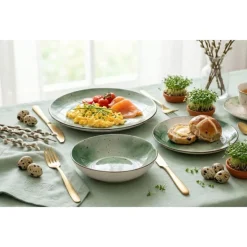 Serwis obiadowy porcelanowy GierekHoff Giada 18 elementów zestaw talerzy dla 6 osób zielony nakrapiany 1220