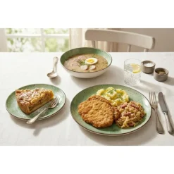 Serwis obiadowy porcelanowy GierekHoff Giada 18 elementów zestaw talerzy dla 6 osób zielony nakrapiany 1220