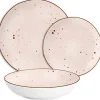 Serwis obiadowy porcelanowy MG Home Gemma Pink 18 elementów zestaw talerzy dla 6 osób różowych nakrapiane