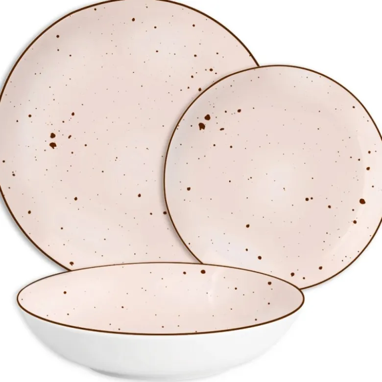 Serwis obiadowy porcelanowy MG Home Gemma Pink 18 elementów zestaw talerzy dla 6 osób różowych nakrapiane