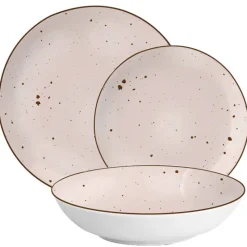 Serwis obiadowy porcelanowy MG Home Gemma Pink 18 elementów zestaw talerzy dla 6 osób różowych nakrapiane