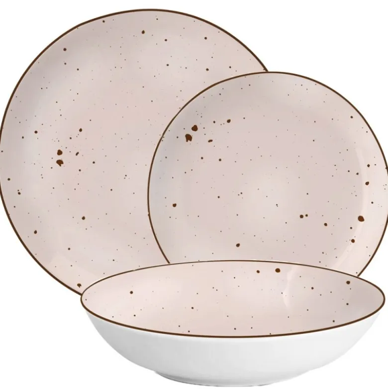 Serwis obiadowy porcelanowy MG Home Gemma Pink 18 elementów zestaw talerzy dla 6 osób różowych nakrapiane