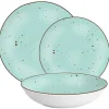 Serwis obiadowy porcelanowy MG Home Gemma Green 18 elementów zestaw talerzy dla 6 osób zielone nakrapiane