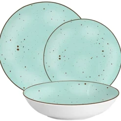 Serwis obiadowy porcelanowy MG Home Gemma Green 18 elementów zestaw talerzy dla 6 osób zielone nakrapiane
