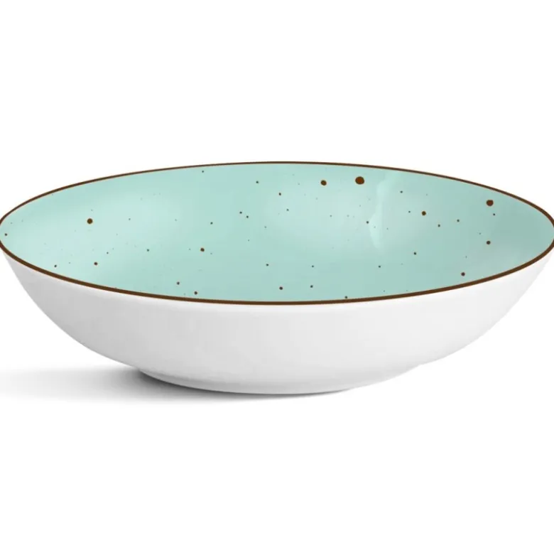 Serwis obiadowy porcelanowy MG Home Gemma Green 18 elementów zestaw talerzy dla 6 osób zielone nakrapiane
