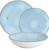 Serwis obiadowy porcelanowy MG Home Gemma Blue 18 elementów zestaw talerzy dla 6 osób niebieskie nakrapiane
