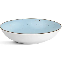 Serwis obiadowy porcelanowy MG Home Gemma Blue 18 elementów zestaw talerzy dla 6 osób niebieskie nakrapiane